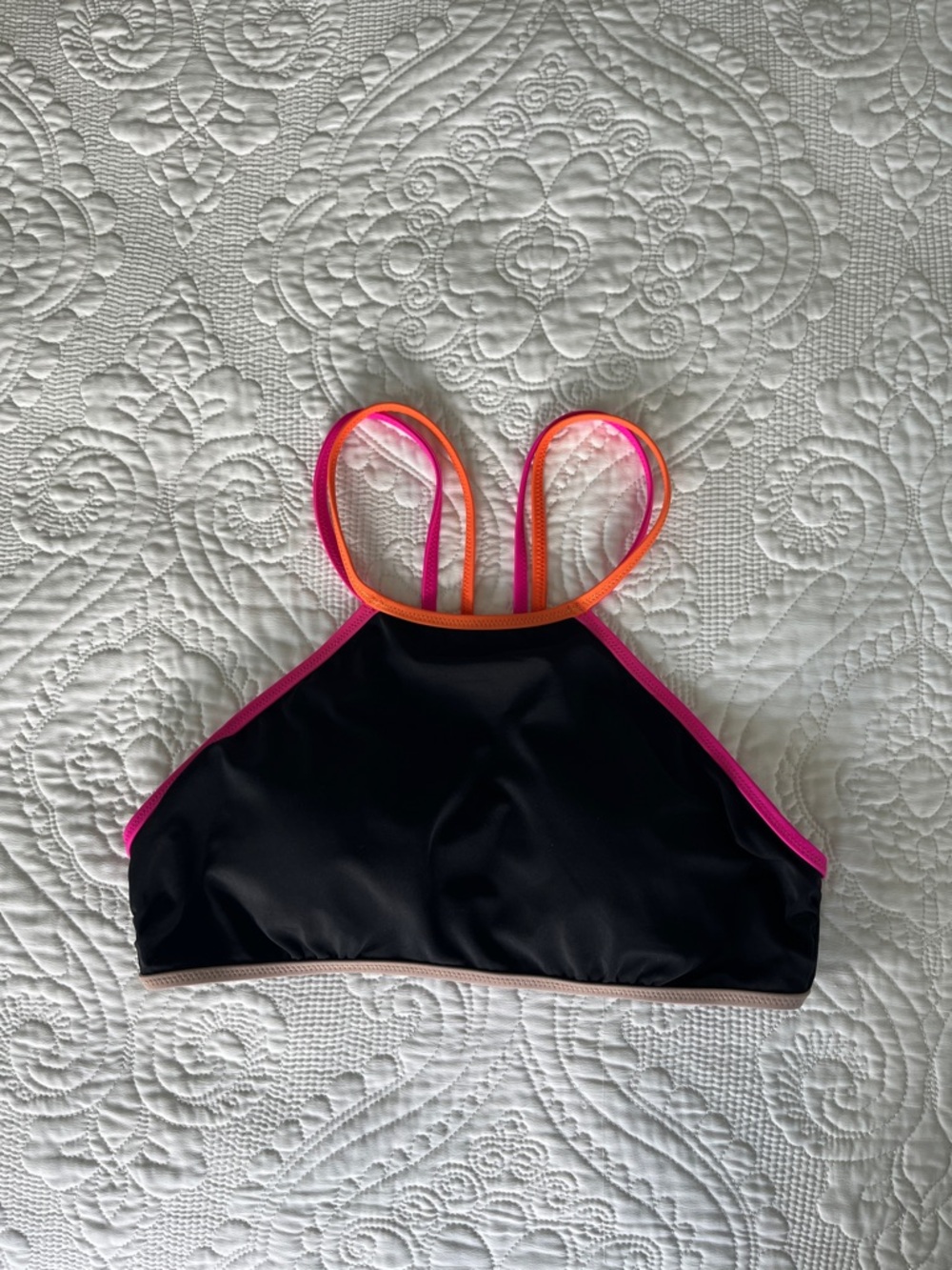 Victoria's Secret Black Bikini Top w/Pink,Orange, and Tan Straps w/ Gold Detail